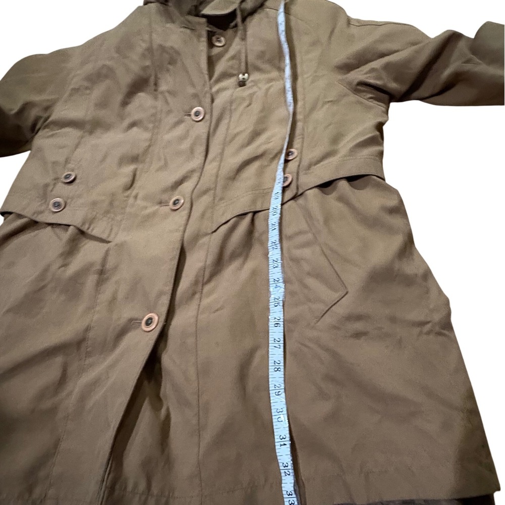 Gallery Trench Coat Removable Hood Classic Rain Coat Button Front Size 12 Medium - Picture 6 of 16